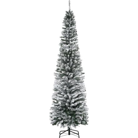 Sapin de Noël artificiel enneigé 225 cm en PP, 738 branches ignifugées, base en acier inoxydable, Ø 68 cm, vert (1/5)