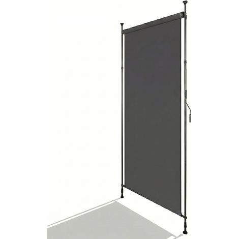 Store banne vertical anthracite 120 x 270 cm avec fixation par pince et manivelle, montage sans perçage, protection solaire et contre le vent pour balcon et terrasse (1/5)