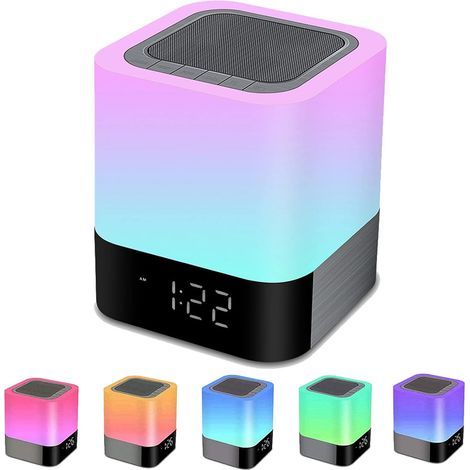 Lampe de chevet avec réveil et haut-parleur Bluetooth, veilleuse décorative pour chambre, lampe de table à couleurs changeantes RGB, cadeau pour adolescentes (1/5)