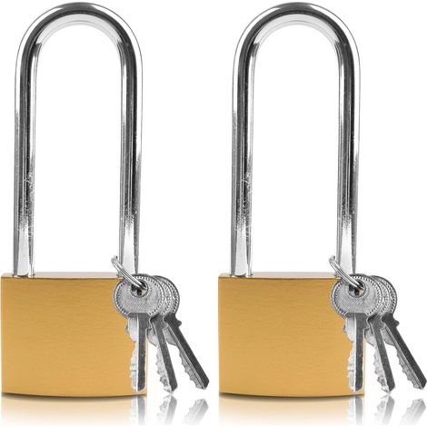 Lot de 2 cadenas à anse longue avec clés (Clés communes) - Pour entrepôt, garage, jardin, abri de jardin - 38 mm (1/5)