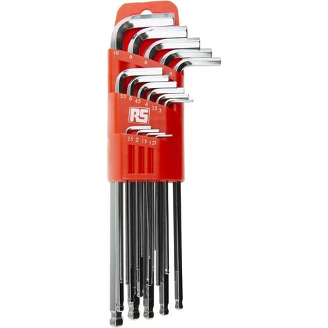 Rs Pro – Jeu de clés Allen en L 1.27mm – Tête sphérique – 15 pièces – Bras long – Acier S2 pour usage intensif (1/3)