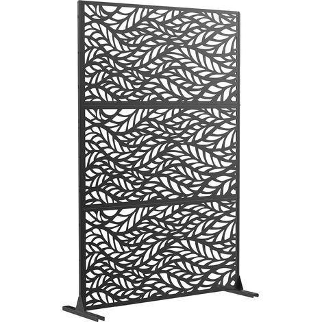Schermo per la privacy, design autoportante, struttura in metallo resistente, foglie nere (1/2)