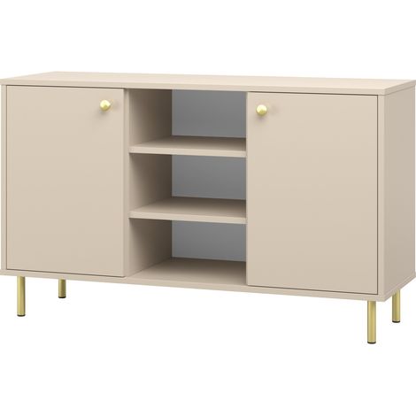 Cassettiera Venus a due ante, cashmere, gambe in metallo dorato (1/5)