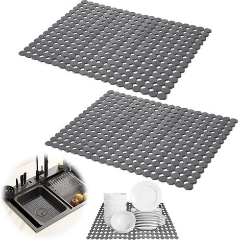 Lot 2 tapis évier 40×30 cm PVC, découpables, anti-rayures, fond évier.