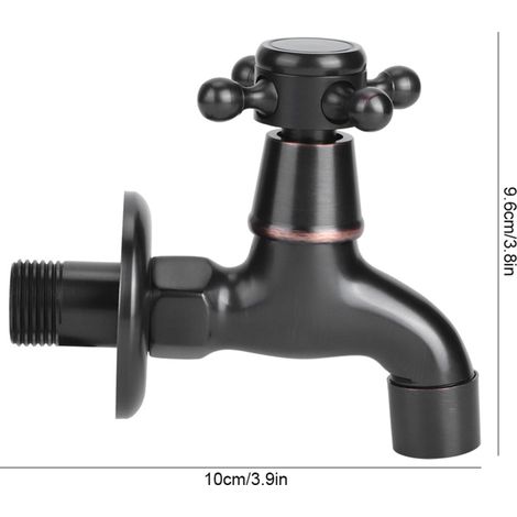 Robinet court en laiton noir, style rétro, à poignée unique et ouverture rapide pour eau froide uniquement, idéal pour le nettoyage des surfaces humides et les piscines. (1/5)