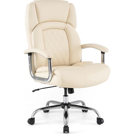 COSTWAY 227kg Leather Office Chair Adjustable Big & Tall Executive Chair-Beige