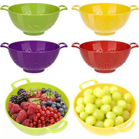 Lot de 4 petites passoires Mini passoire 19 cm Égouttoir en plastique avec double poignée pour fruits légumes et pâtes