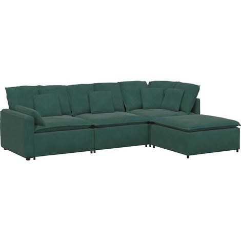 Divano Modulare con Poggiapiedi e Cuscini Velluto Verde Scuro vidaXL (1/5)