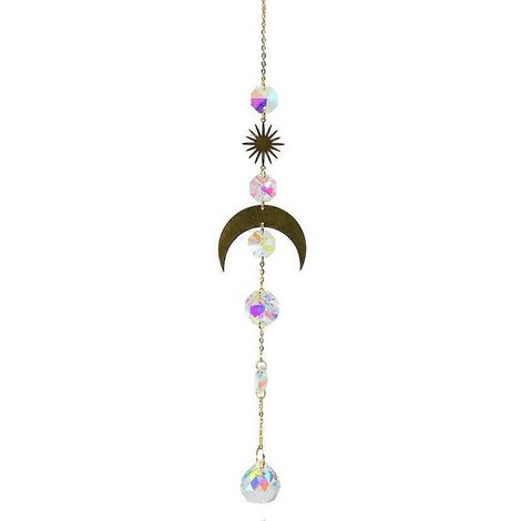 Suspension métallique en forme de lune et de soleil avec cristal, attrape-lumière arc-en-ciel, carillon éolien, cadeau porte-bonheur pour l'automne, décoration de jardin