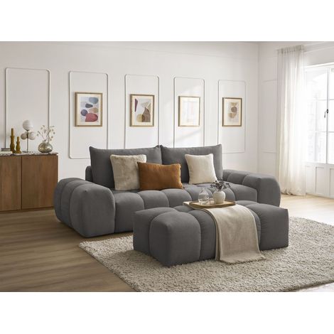 BOBOCHIC - Canapé droit convertible coffre EVEREST tissu texturé avec pouf Gris foncé (1/5)