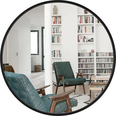 Miroir Mural Suspendu, Miroir Rond en Verre HD pour décorer, Salle de Bain, Salon Chambre Noir,40x40cm (1/5)