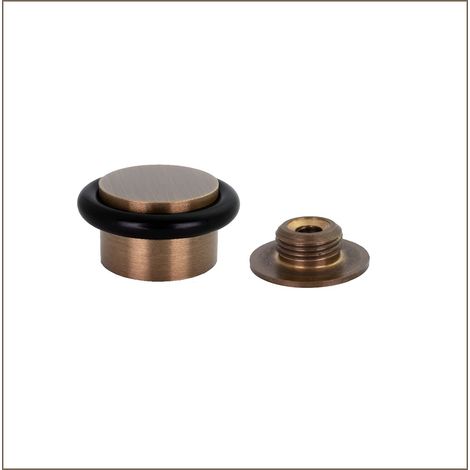 EVI Herrajes  Fermaporta Adesivo  Base filettata  20 x 35 mm  Gomma Nera di Silicone Naturale  Ottone Finitura Pelle Invecchiata  Fissaggio semplice  100% funzionale  Mod. I-103/28 (1/4)