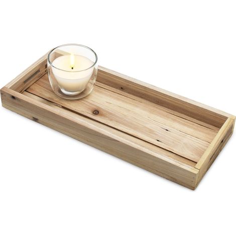 Holz Kerzentablett natur mit Rand - 38 x 16 cm - Dekotablett rechteckig naturbelassen