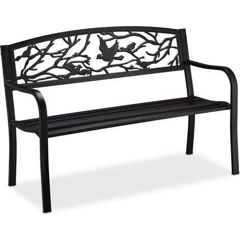 Relaxdays Banco Jardín, Adornos Pájaros, 2 Personas, Asiento Vintage, Balcón y Terraza, Acero, 87x127x57 cm, Romántico (1/5)