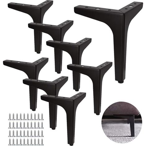 Ensemble de 8 pieds de canapé en métal, 17 cm, pieds de table basse en métal, charge jusqu'à 600 kg, pieds de meubles noirs, support en fer forgé pour canapé, table basse, meuble TV, armoire, avec 40
