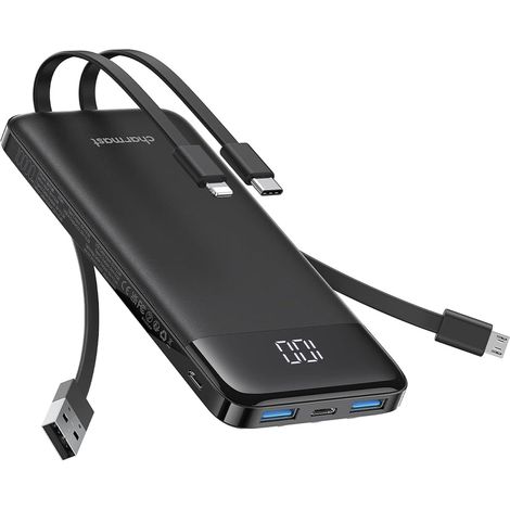 Charmast 10000mAh Batterie Externe, 15W Power Bank avec 4 Câbles Intégré (1/5)