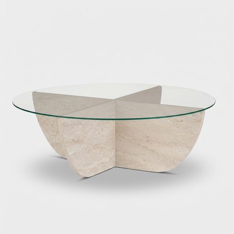 Tavolino da salotto in vetro temperato e legno design moderno Liya - Beige (1/5)