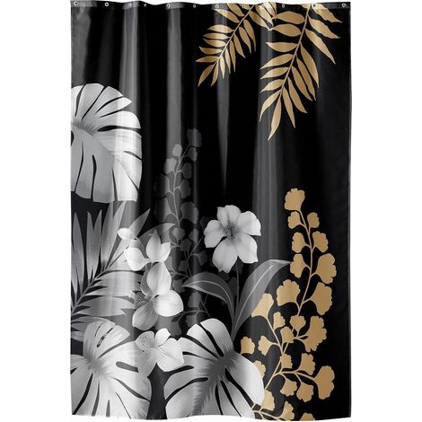 Duschvorhang, inklusive Haken, bedrucktes Polyester, 180 x 200 cm, Schwarz, für Badezimmer (1/3)