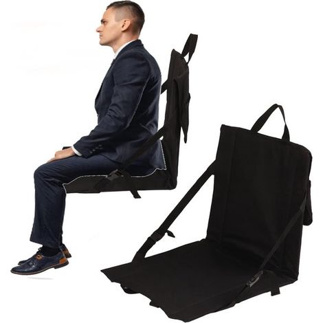 Sedia pieghevole con cuscino, tessuto Oxford 600D, sedia da campeggio, 42 x 40 x 3 cm, festival, picnic, sedia da spiaggia, sedia pieghevole, per esterni, impermeabile, nera (1/5)