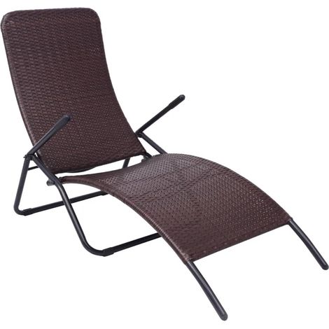 vidaXL Folding Sun Lounger Poly Rattan Brown (1/5)