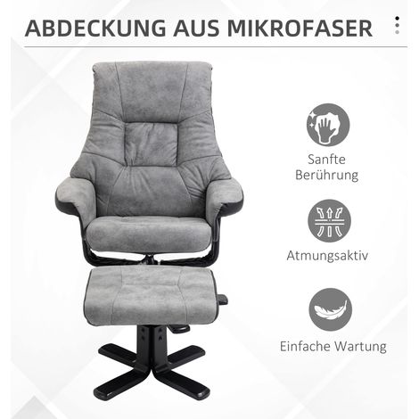 Fauteuil relax avec repose-pieds, pivotant à 360°, inclinable à 135°, tissu respirant, 78 x 82,5 x 109 cm, gris (1/4)