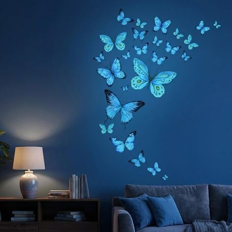 46 Pièces Autocollants Phosphorescents, Papillons Fluorescents pour Enfant, Bébé, Fille, Garçon, Stickers Muraux et Chambre, Décoration Murale et Plafond, Stickers Lumineux (Fluorescent) (1/5)