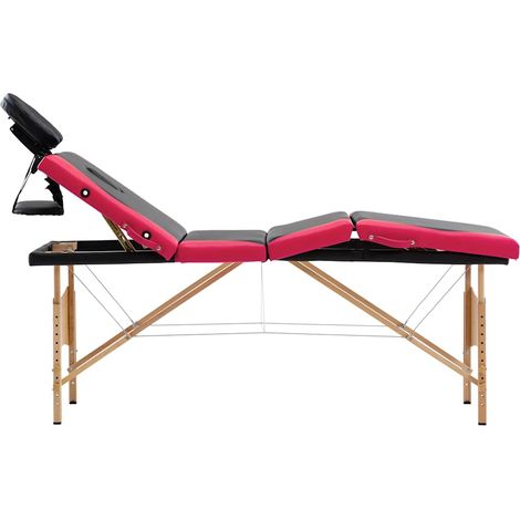 Table de massage pliante 4 zones en bois réglable avec sac Noir et rose 191 x 70 cm (1/5)