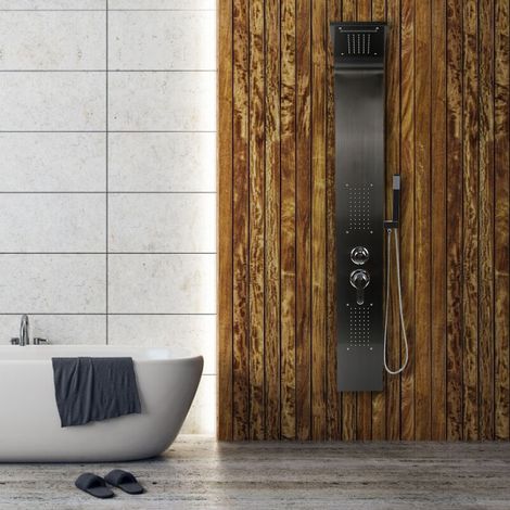 Panneau de Douche en Acier Inoxydable Colonne de Douche avec Douche Pluie Massage Comfortable Noir (1/5)