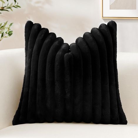 Juego de 1 funda de cojín de piel sintética de conejo de 40x40 cm, funda de cojín de felpa suave a rayas, fundas de almohada decorativas de terciopelo para cama, sofá, dormitorio, sala de estar, color (1/3)