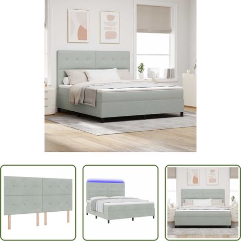 LED-Beleuchtung - LED Boxspringbett mit Matratze Hellgrau 180 x 200 cm Samt (1/5)