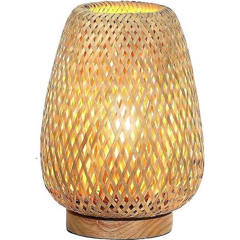 Lampe de table en osier, lampe de chevet à trois températures de couleur, lampe de chevet bohème en bambou, prise européenne standard (1/5)
