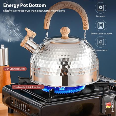Bouilloire sifflante rétro en émail JeiibrZui - 2 litres - 1 pièce - Blanche - Compatible induction, gaz et bois - Bouilloire haut de gamme pour une (1/5)