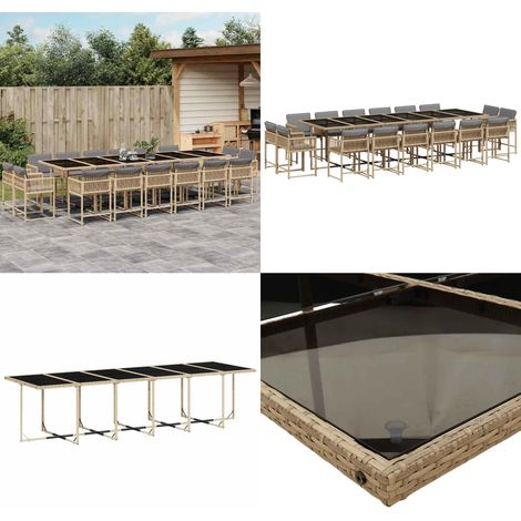vidaXL Ensemble à manger de jardin et coussins 17 pcs mélange beige (1/5)