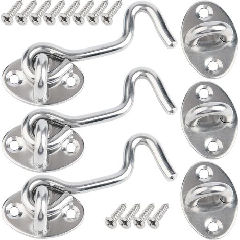 BEBUSINGOTO 3 ganchos de acero inoxidable de 10 cm para cerraduras de puertas interiores con tornillos de montaje y cerraduras para puertas y ventanas. (1/5)