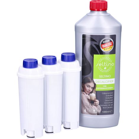 Kit para cafetera Delonghi: 3 filtros Spitze Ellipse, 1 litro de agente descalcificador Seltino. (1/2)
