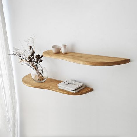 Étagère Murale en Bois Massif (2 pièces) - Couleur chêne - 100 x 25 cm - Design Durable et élégant - Parfait pour la décoration et l'organisation de la Maison (1/5)