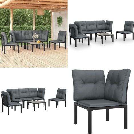 6-tlg. Garten-Lounge-Set Schwarz und Grau Poly Rattan - Gartensessel - Loungesessel - Gartenmöbel - Rattan Möbel - Poly Rattan - Home & Living (1/5)