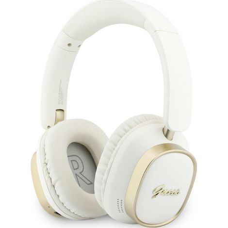 Cuffie circumaurali Guess Bluetooth ENC con scritta in metallo rettangolare e finitura bianca. (1/5)