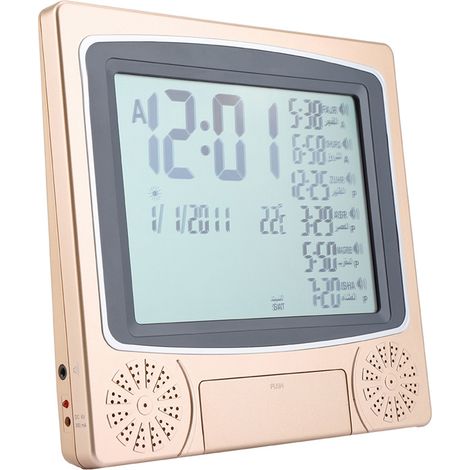 Réveil numérique automatique islamique musulman pour la prière (Azan), horloge de table/bureau dorée (1/5)