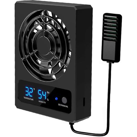 Refroidisseur pour vivarium à reptiles, thermomètre et hygromètre, contrôle automatique du ventilateur pour terrarium de type forêt tropicale.