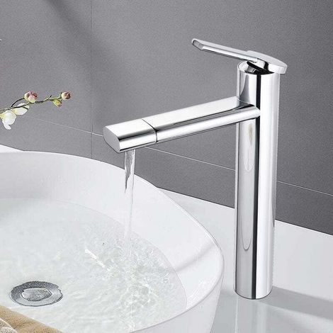 DALMO Basin Faucet, 360° Rotatable Two-Speed Basin Faucet with Chrome Brass, Ceramic Cartridge Basin Faucet, Hands-Free Water Saver - DBWF01TL (1/4)