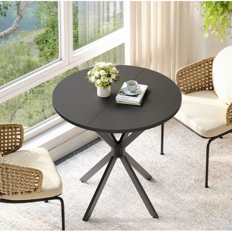 Table ronde 80x80x75 cm noire en panneau de particules et fer avec pieds en X réglables (1/5)