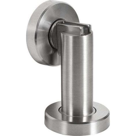 pair Butoir de porte magnétique MS010 en aspect acier inoxydable - Butée de porte avec matériel de fixation au sol et au mur - Bloc Porte aimanté - Ø 5cm, hauteur 8,4cm
