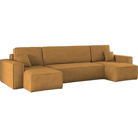 Ecksofa mit schlaffunktion und bettkasten, Sofa U-form, Couch U-form BEST Cord Senffarbe (1/5)