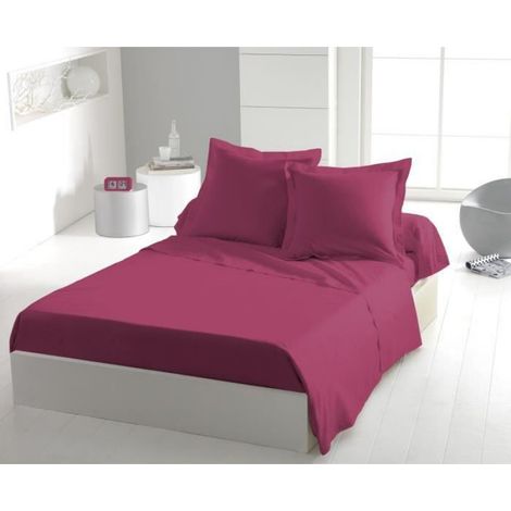 Drap Plat - 100 % Coton - 180 x 290 Cm - Fuchsia (1/3)