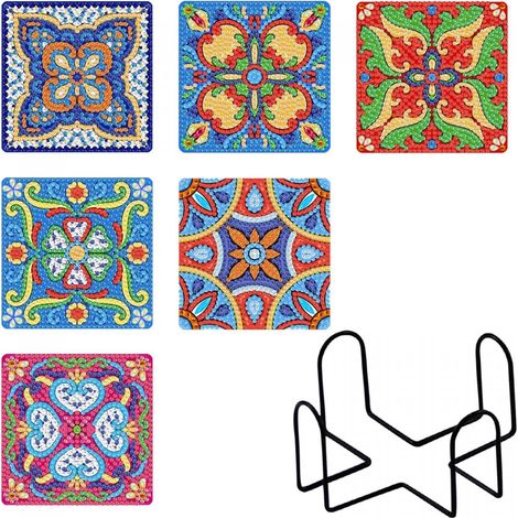 Bordado de diamantes - Posavasos - Cuadrado 6 piezas - Mandalas 3 (1/5)