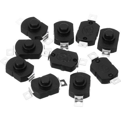 Verrouillage Pousser Bouton Interrupteur, 10 Pcs KAN-23 Plat Broche On/Off Auto-verrouillage DC 30V 1A Micro Interrupteur pour Lampe Poche Lumière Mur Prise, Noir (1/5)
