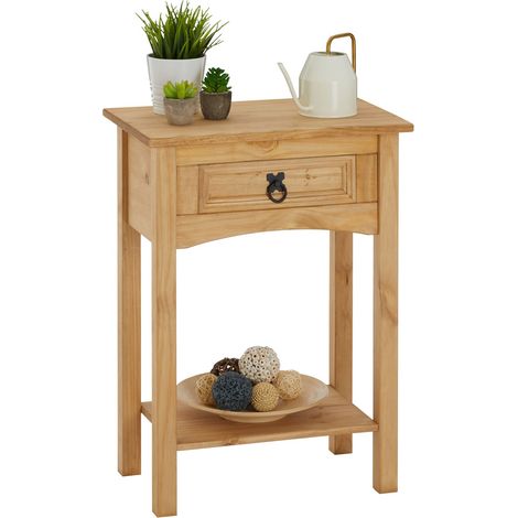 Idimex – Table console en pin massif naturel – 1 tiroir de rangement – Dimensions 73 x 53 x 35 cm – Style mexicain élégant (1/4)