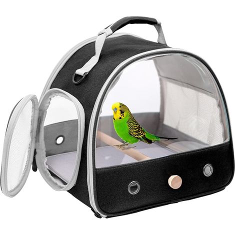 1 Cage de transport pour oiseaux, transparent, poignée souple, perchoir en bois, voyage