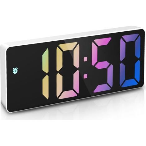 Réveil Numérique, Alarm Réveil LED avec Fonction Snooze, Luminosité réglable, ave mode jour de travail(Blanc+Police Couleur) (1/5)